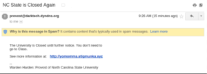 Screenshot of email warning