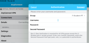 Screenshot of NSCU VPN service connect screen