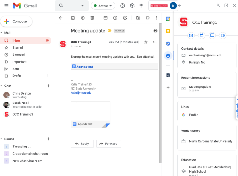 Gmail side panel displays contact details – Office of Information Technology