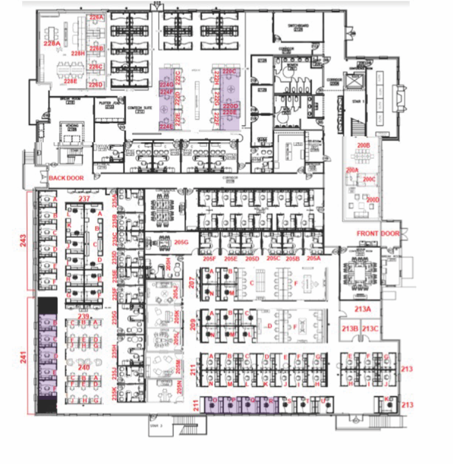 Floorplan with only the individual cubicles highlighted.