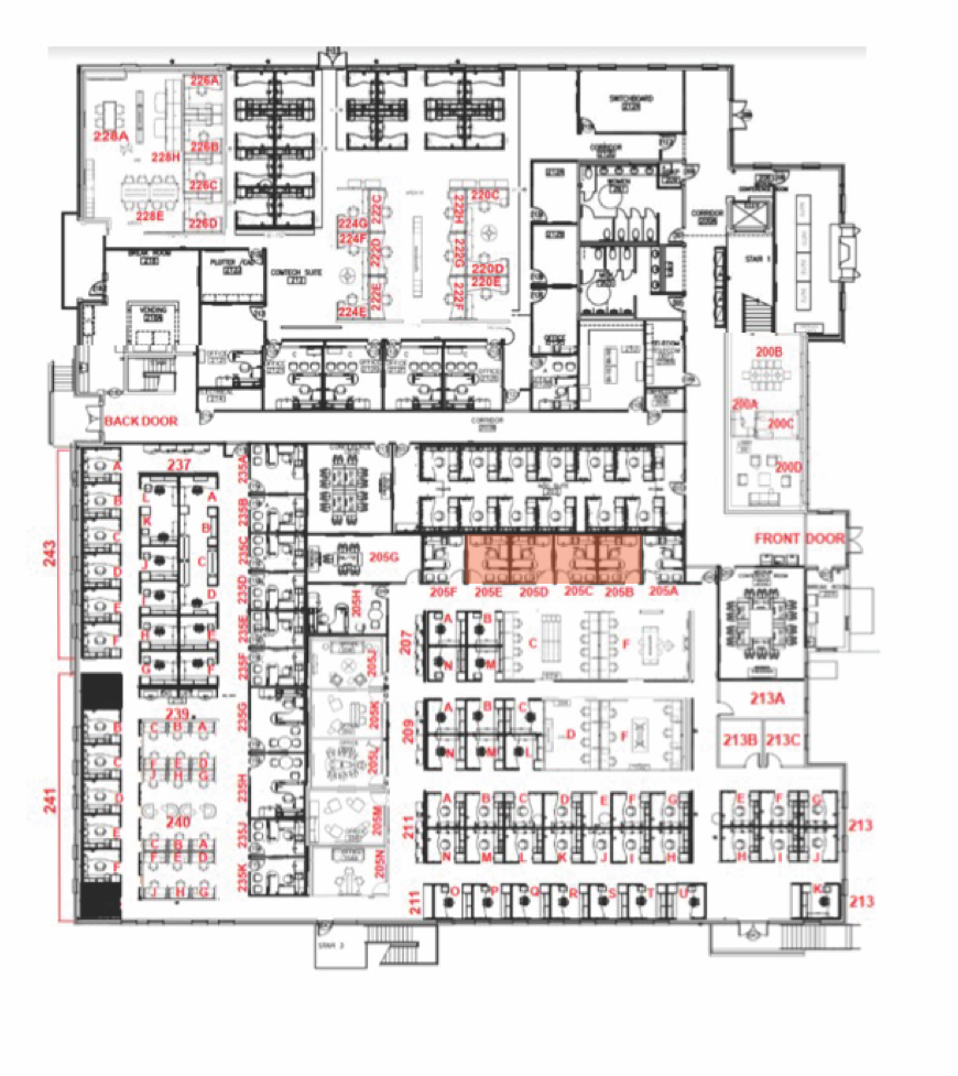 Floorplan with only the private offices highlighted.