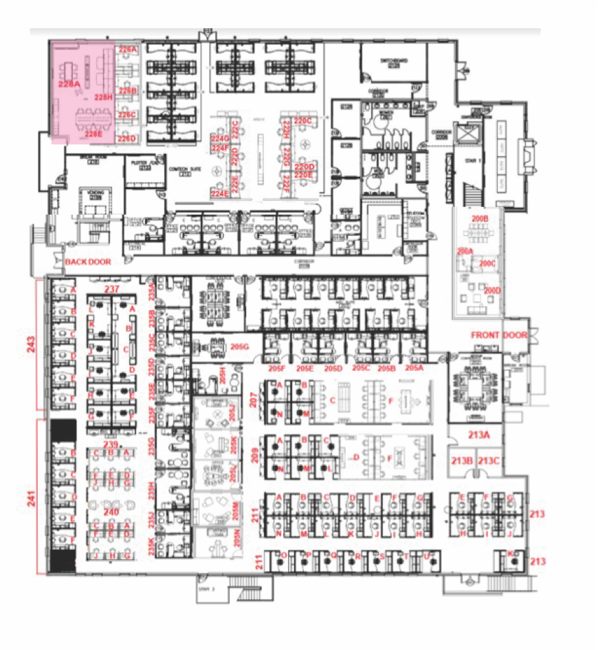 Floorplan with only the Large Team Collaboration Space highlighted.