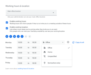 Google Calendar Work Hours and Location