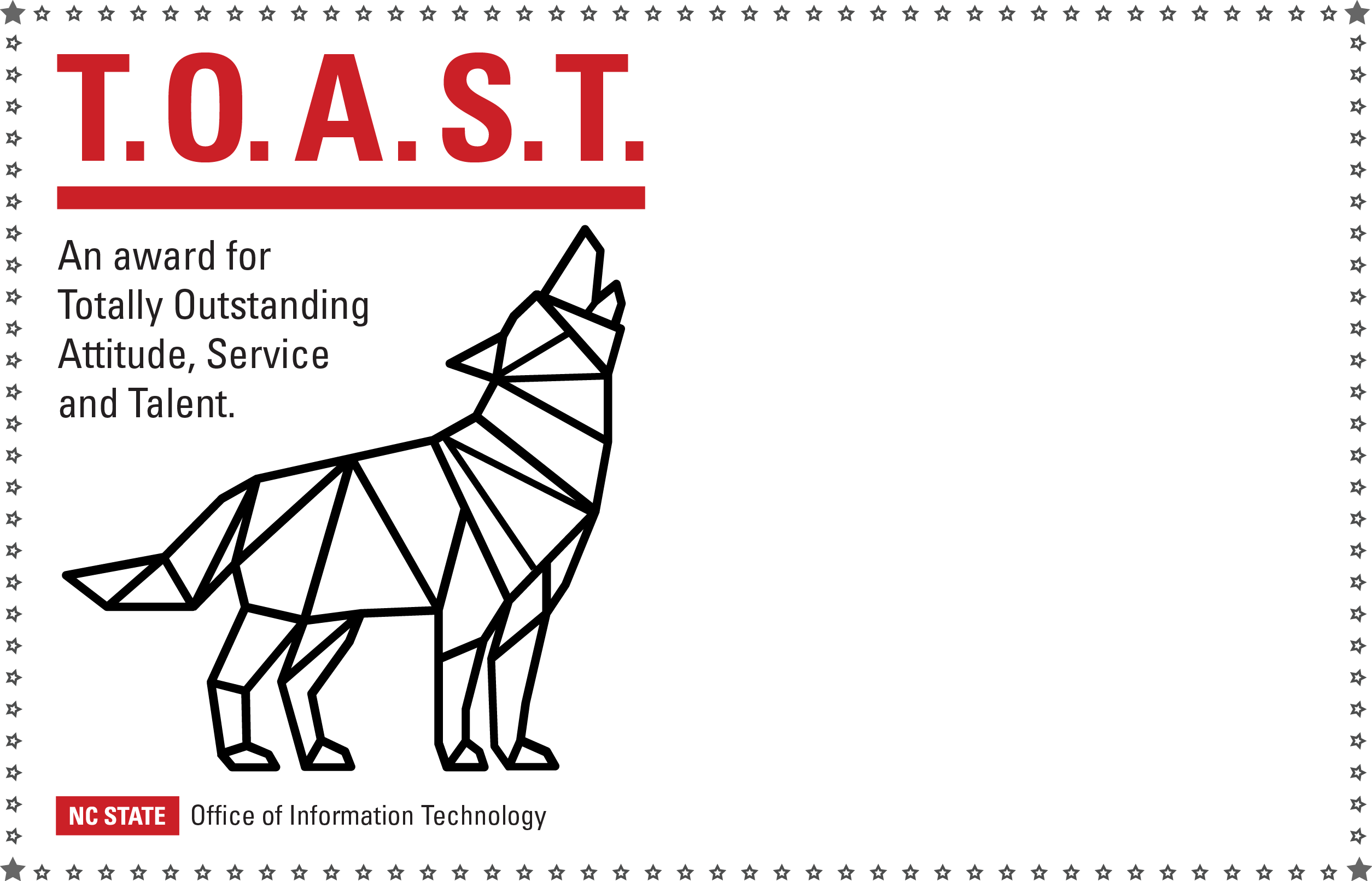 TOAST award with wolf image