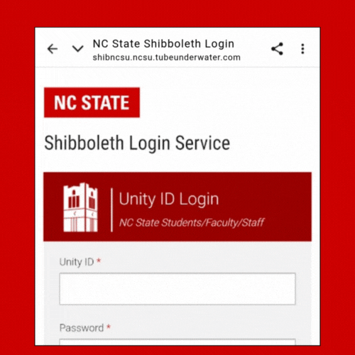 A gif shows a phishing Shibboleth log-in page. The gif then says, "If the log-in page does not start with shib.ncsu.edu, do not log in."