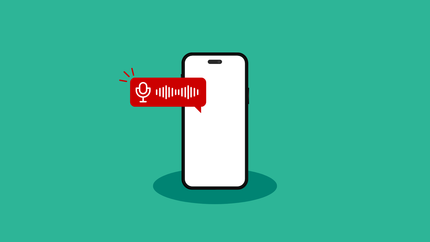 A graphic of a cellphone shows a red box indicating the phone is transcribing speech