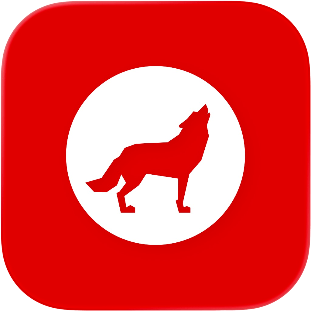 Red wolf on a white circle with a red background
